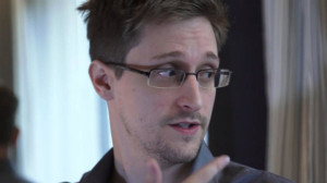 Edward Snowden: Appropriately looking over his shoulder.